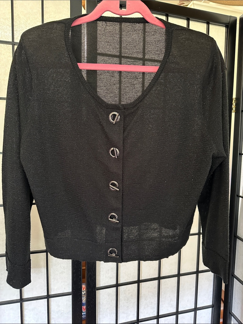 Black Calvin Klein Sheer Lightweight, unique toggle Button-Front Cardigan